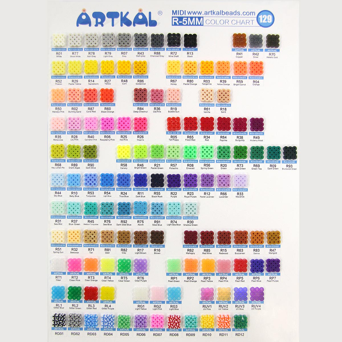 R- Soft Midi Artkal Beads Color Chart