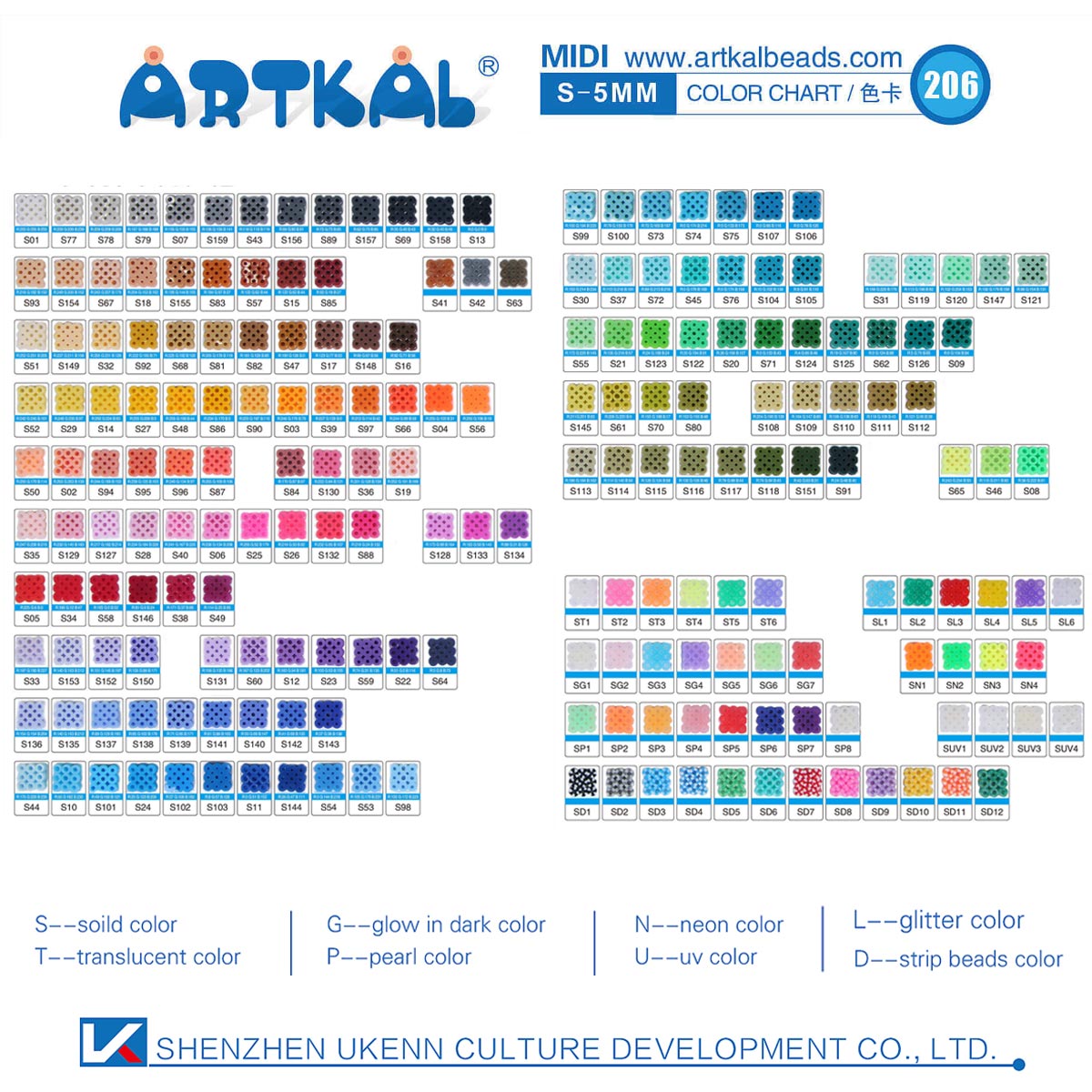 S-Hard Midi Artkal Beads Color Chart