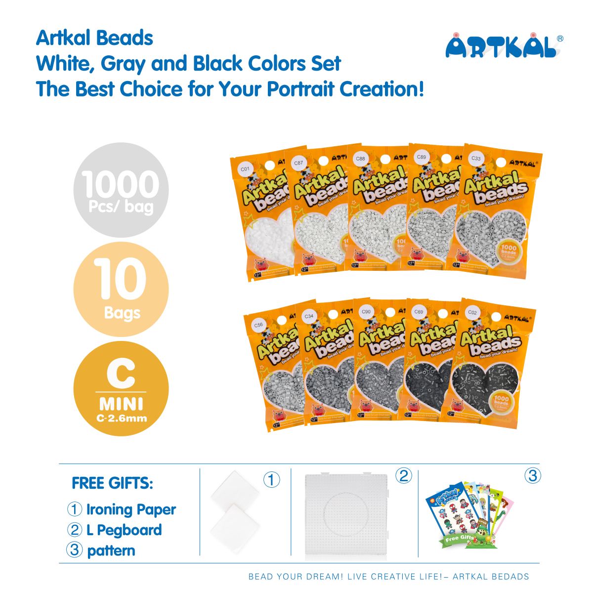 C-2.6mm White Gray Black Colors Set (CB1000-Gray)