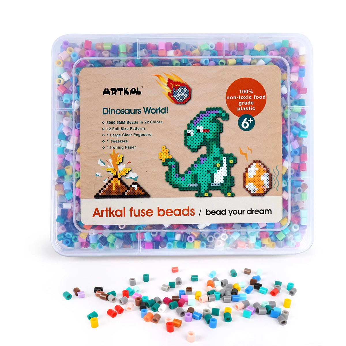 Artkal 5000 Hama Beads Dinosaur Kit - 20 Colors, 12 Patterns