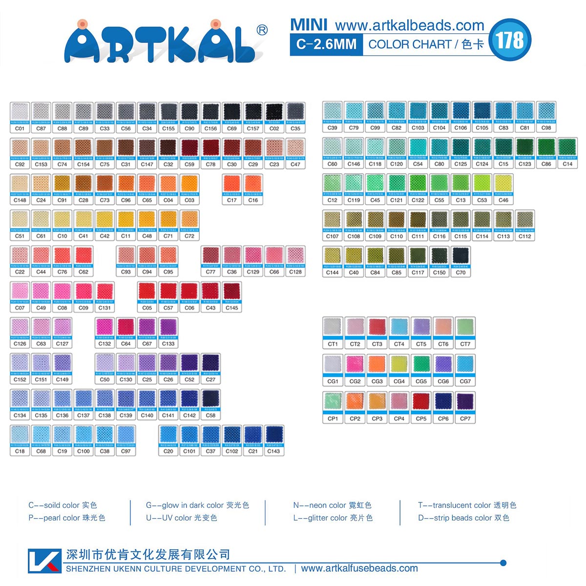 C-Carta de colores de Mini Artkal Beads duros