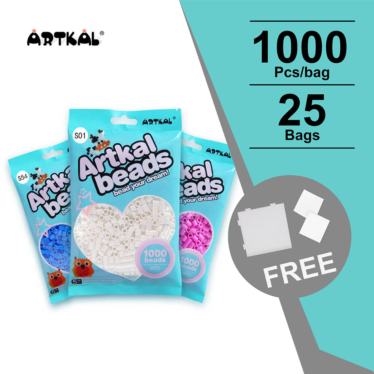 Paquete de 25 bolsas de 1000 cuentas Midi S-5 mm Artkal Beads (SB1000-25)