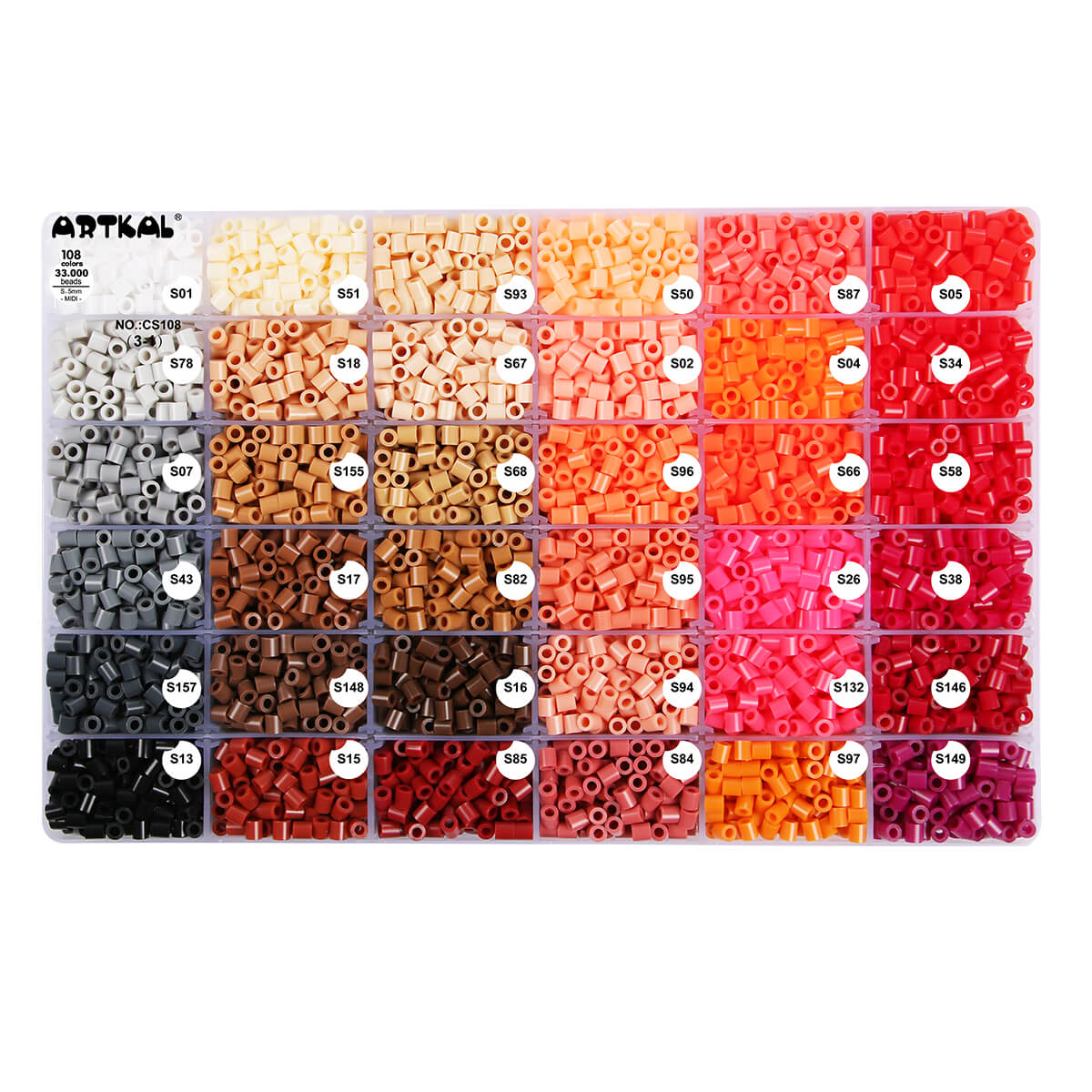 108 farver æskesæt S-5mm Midi Artkal perler CS108